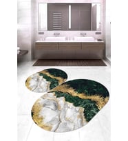 Dijital Baskılı Kaymaz Taban Yıkanabilir Oval 2'li Klozet Takımı Banyo Paspası NOKZ-HT-317 (Yeşil)