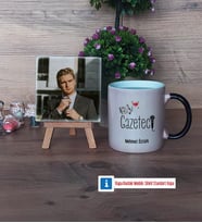 Gazeteci Fotoğraflı Dekoratif Taş, Kupa Bardak Beyaz Hediye (Model 9)
