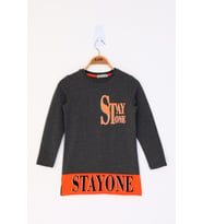 Toontoy Kız Çocuk Stay One Baskılı Tişört (Antrasit Melanj)