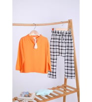 Babyhola Pamuk Bluz Ekose Pantolon Kız Çocuk Salaş Takım 1153 (Turuncu)