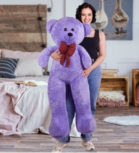 125 Cm Papyonlu Büyük Beyaz Ayıcık (%100 Yerli) (Mor)