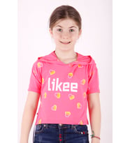 Toontoy Kız Çocuk Likee Baskılı Kapüşonlu Tişört (Fuşya)