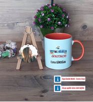 Sosyal Bilgiler Öğretmeni Kupa Bardak Beyaz ve Fotoğraflı Ahşap Anahtarlık Hediye Öğretmenler Günü Hediyesi (Model 13)