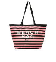BAGMORİ Çizgili Beach Bag Baskılı Plaj Çantası (Siyah)