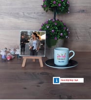 Beden Eğitimi Öğretmeni Fotoğraflı Dekoratif Taş, Ahşap Altlıklı Türk Kahvesi Fincanı Hediye (Model 7)