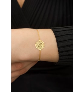 925 Ayar Gümüş Yaşam Çiçeği Bileklik (Gold)