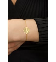 925 Ayar Gümüş Yaşam Çiçeği Bileklik (Gold)
