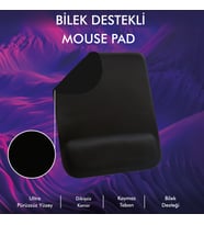 MP02 - Dörtgen Bilek Destekli Mouse Pad  Konfor, Kaymaz Taban, Ergonomik, Yumuşak, Ev,Ofis (Siyah)