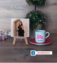 Ebe Fotoğraflı Dekoratif Taş, Ahşap Altlıklı Türk Kahvesi Fincanı Hediye (Model 3)