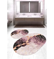 Dijital Baskılı Kaymaz Taban Yıkanabilir Oval 2'li Klozet Takımı Banyo Paspası NOKZ-HT-322 (Pembe)