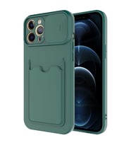 Apple iPhone 12 Pro Kılıf Deri Görünümlü Kartlıklı Kamera Korumalı (Yeşil)