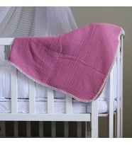 Hafy Baby %100 Organik Pamuklu Çoban Dikiş Detaylı 4 Katlı Müslin Battaniye (Pembe)