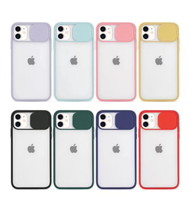 İphone 11 Kamera Korumalı Sürgülü Silikon Kılıf Mat Şeffaf (Pembe)