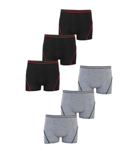 6lı Erkek Çocuk Likralı Pamuklu Boxer Kaliteli İç Çamaşır (Siyah-Gri)