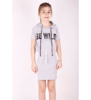 Toontoy Kız Çocuk Kapüşonlu BE WILD Baskılı Etekli Takım ( Gri-Melanj)