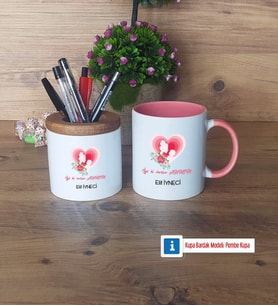 Anneye Doğum Günü Hediyesi Kalemlik, Kupa Bardak T Kişiye Özel Hediye (Model 9)