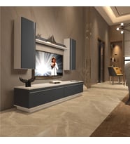 Decoraktiv Eko 5DB Mdf Std Tv Ünitesi Tv Sehpası - Parlak Beyaz (Beyaz - Antrasit)