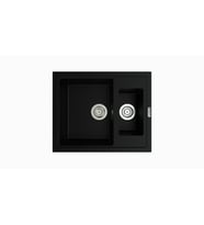 POLEX Cristalüx Granit Eviye P-04 1,5 Gözlü Tezgah Altı Ve Tezgah Üstü Kare Mutfak Evyesi 59,5x49cm (Siyah)