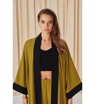 LADY IN - BEJ/HAKİ/HARDAL/SİYAH RENKLERİ SALAŞ DÖKÜMLÜ KİMONO (Haki)