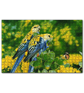 Cakapuzzle Papağanlar Sarı Mavi Ve Sarı Çiçekler İle Kelebek  Puzzle Yapboz MDF (Ahşap) (1000 Parça)