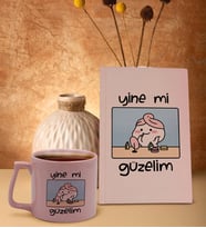 BK Gift Esprili Tasarım Serisi Pudra Pembesi Sert Kapaklı Defter ve Middle Kupa Seti, Arkadaşa Hediye, Yeni İş Hediyesi, Doğum Günü Hediyesi (Model 6)