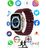Samsung Galaxy Note Edge Uyumlu Akıllı Saat Watch 8 Ultra 49MM AMOLED EKRAN (Bordo)