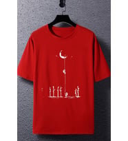 Unisex Uzay Temalı Baskılı T-shirt (Kırmızı)
