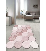 Dijital Baskılı Kaymaz Taban Yıkanabilir Lazer Kesim Salon Halısı Yolluk NLZR-HT-1222 (Pudra-Krem)