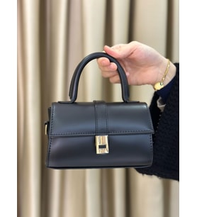 Mini Boy Kapaklı Gold Tokalı Çapraz Çanta (Siyah)