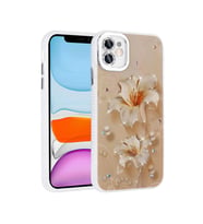 iPhone 11 Kılıf Çiçek Desenli Parlak Taşlı Sert Silikon Garden Kılıf (Açık Pembe)