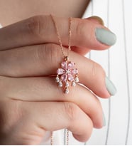 925 Ayar Gümüş Lotus Çiçeği Kolye (Pembe)
