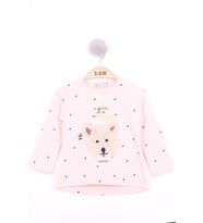 Toontoy Kız Bebek Köpek Nakışlı T-Shirt (Pudra)