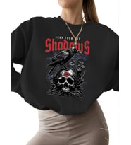 3 iplik şardonlu kalın erkek unisex Bej Gölgelerden doğmuş Baskılı bisiklet yaka Sweatshirt (Siyah)