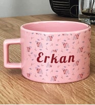 Kişiye Özel Tatlı Ayıcık Desenli Hediye Pastel Fincan Arkadaşa Hediye (Pembe)