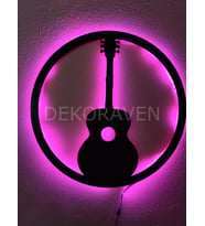 Gitar Led Işıklı Tablo (Pembe)