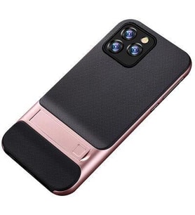 iPhone 12 Pro Max Kılıf Standlı Korumalı Lüx Silikon (Rose)