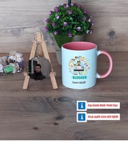 Blogger Kupa Bardak Beyaz ve Fotoğraflı Ahşap Anahtarlık Hediye (Model 6)