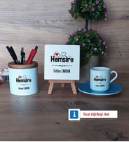 Hemşire Hediye Seti Dekoratif Taş, Kalemlik, Ahşap Altlıklı Türk Kahvesi Fincanı Hediye (Model 5)