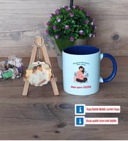 Anne Adayı Kupa Bardak Beyaz ve Fotoğraflı Ahşap Anahtarlık Hediye (Model 3)