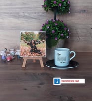Teyzeye Hediye Fotoğraflı Dekoratif Taş, Ahşap Altlıklı Türk Kahvesi Fincanı Hediye (Model 7)