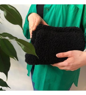 peluş kadın burslu  el çantası el örgüsü (Siyah)