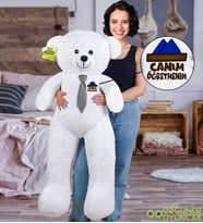 140 Cm Öğretmenler Günü Baskılı  Kravatlı Büyük Ayıcık (%100 Yerli) (Beyaz)
