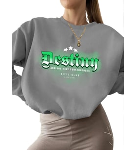 3 iplik şardonlu bisiklet yaka unisex erkek kadın kalın Bej Sweatshirt Kader Baskılı Sweatshirt (Gri)