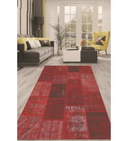 Dijital Kaymaz Taban Yıkanabilir Modern Renkli Salon Halısı Mutfak Halısı Yolluk ND-HT-1240 (Kırmızı)