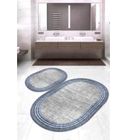 Dijital Baskılı Kaymaz Taban Yıkanabilir Oval 2'li Klozet Takımı Banyo Paspası NOKZ-HT-662 (Mavi)