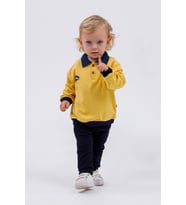 Erkek Bebek&Çocuk İki İplik Kumaş Orta Kalınlıkta Polo Yaka Örme Basic Alt Üst Eşofman Takımı (Sarı)
