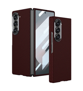 Galaxy Z Fold 6 Kılıf Kamera Korumalı Karbon Fiber Tasarımlı Arka Yüzey Kıpta Karbon Kılıf (Kırmızı)