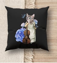 BK Gift Kedi Tasarımlı Premium Kumaş Siyah Kırlent Yastık, Ev Hediyesi, Ev Dekorasyonu, Dekoratif Hediye (Model 2)