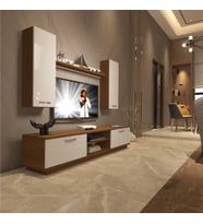 Decoraktiv Eko 5DB Mdf Dvd Tv Ünitesi Tv Sehpası - Parlak Beyaz (Beyaz - Kahverengi)