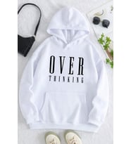 Over Thinking Baskılı Unisex Oversize Sweatshirt (Beyaz)